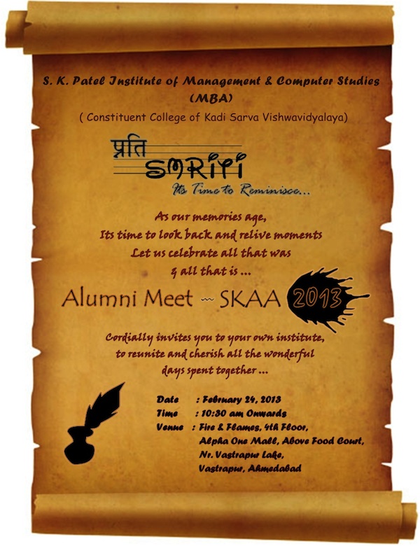 “Brochure Launch 2011-13” and “Alumni Meet 2013”  S.K. Patel Institute of Management and Computer Studies (SKPIMCS) 