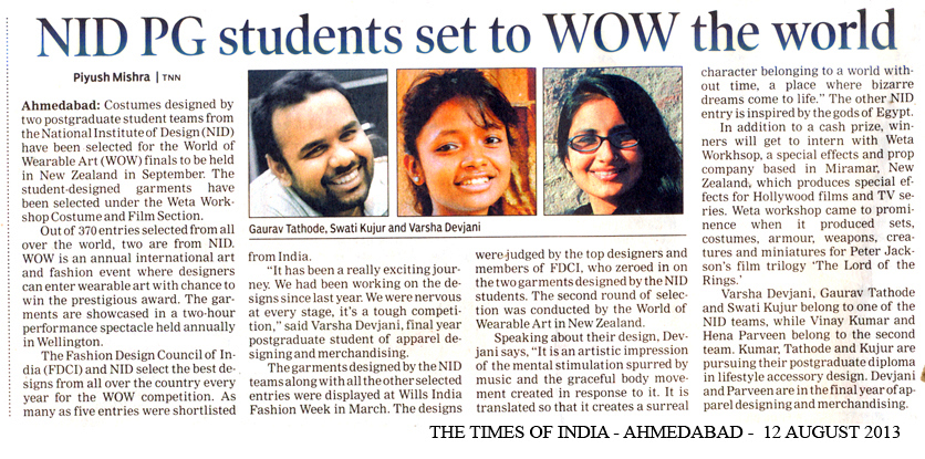 NID Gandhinagar Students got selected for International Competition World of Wearable Art